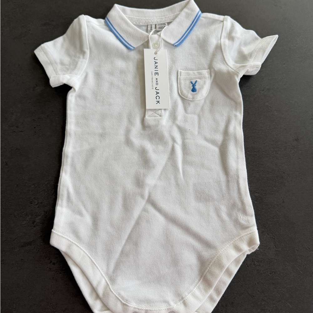 Janie and Jack White Onesie with Blue Trim